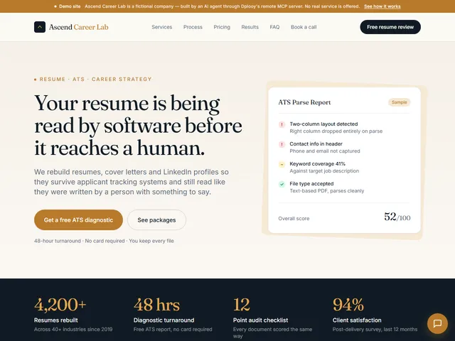 Ascend Career Lab — live example screenshot