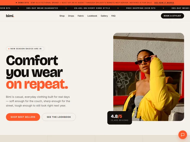 Bimi Clothing Store — live example screenshot