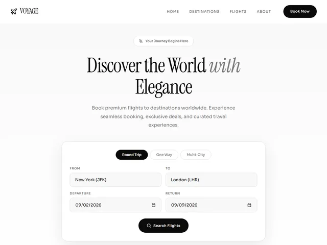 VOYAGE Flight Booking — live example screenshot