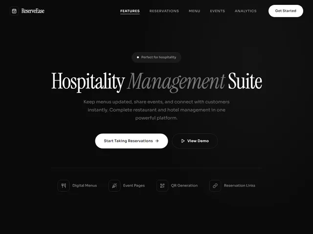 Hospitality Event — live example screenshot