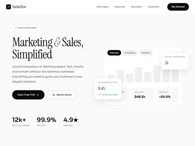 Market Flow Landing — live example screenshot