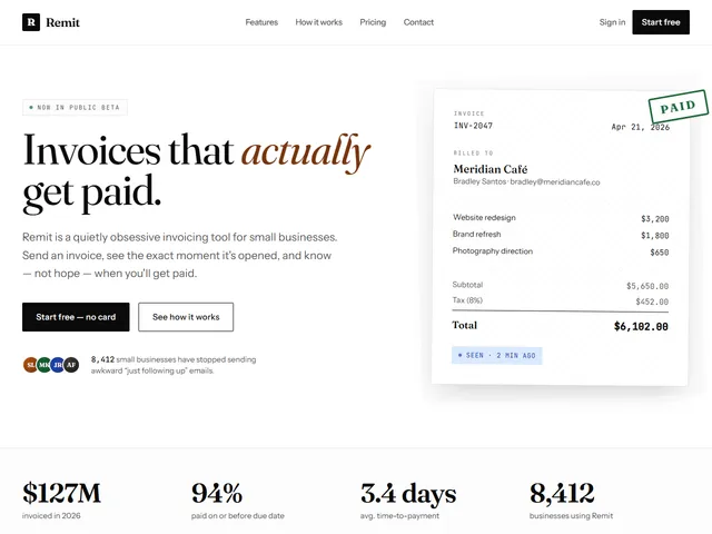 Remit — live example screenshot
