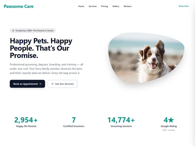 Pet Services website template preview