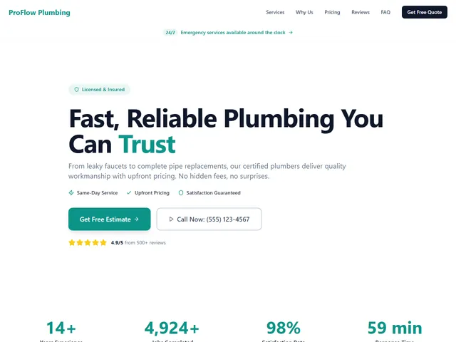 Plumber website template preview
