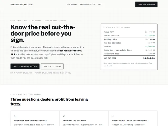 Vehicle Deal Analyzer — live screenshot